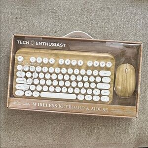 Wireless Keyboard and Mouse - White and Tan